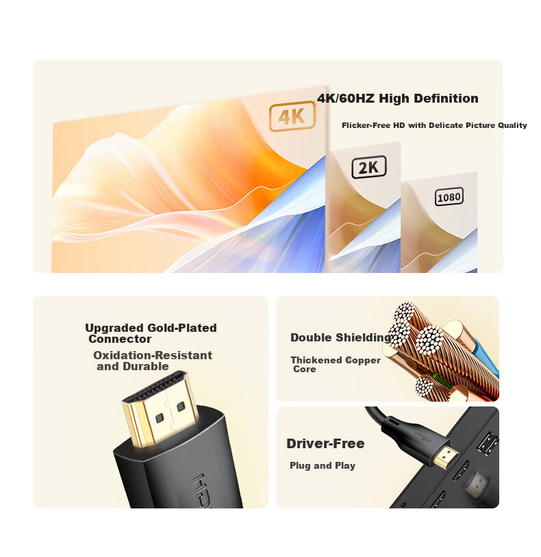 Baking HDMI High-Speed Cable 4K 2.0 Digital Video Cable for Laptop Set-Top Box TV Projector Monitor Data Engineering Grade 10M 2