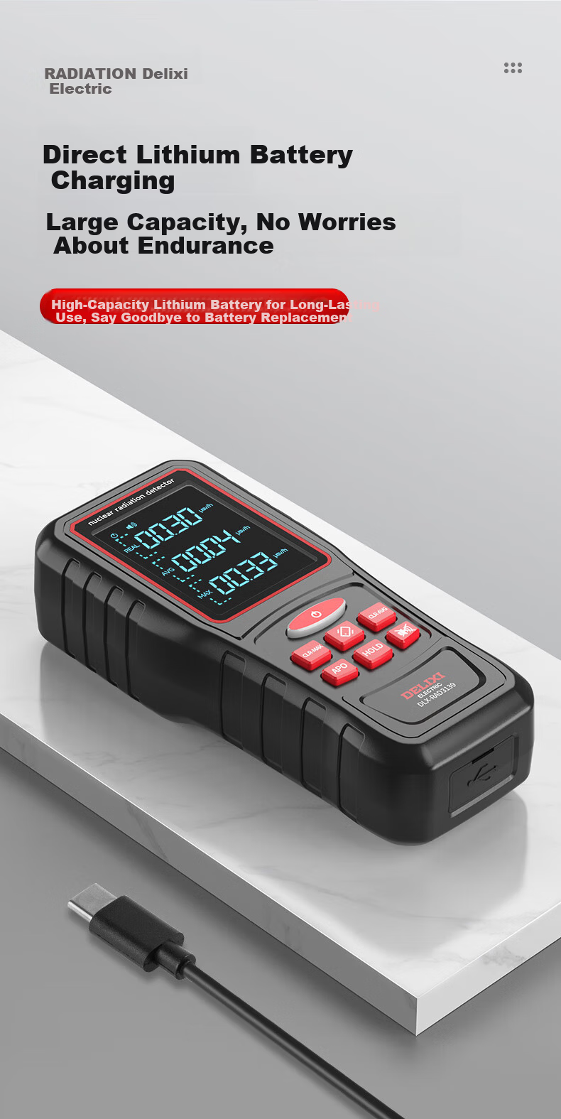 DELIXI ELECTRIC Nuclear Radiation Detector Geiger Counter βγX Radioactive Ionizing Radiation Home Personal Measurement Alarm 8