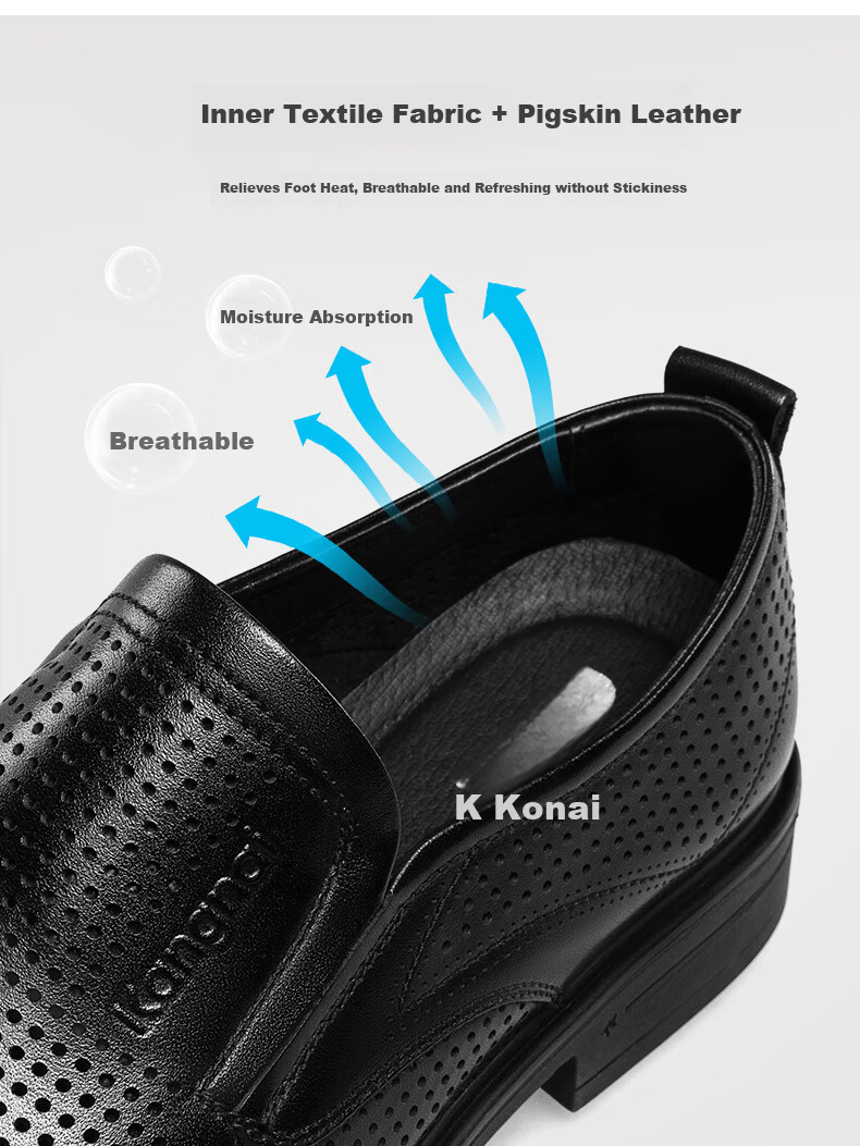 Connai Men's Summer Hollowed Out Perforated Breathable Business Casual Leather Dress Shoes Black Size 38 6