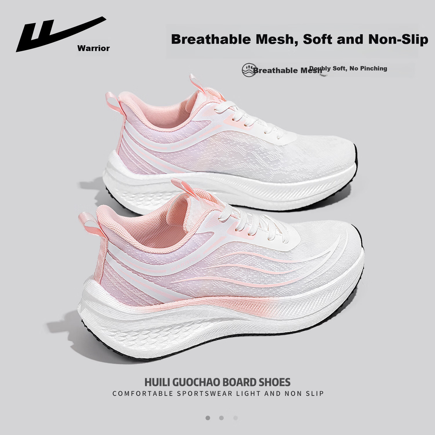 Warrior Women's Sports Shoes New Spring Mesh Breathable Thick Sole Cushioning Height Increasing Running Shoes White Pink Size 35