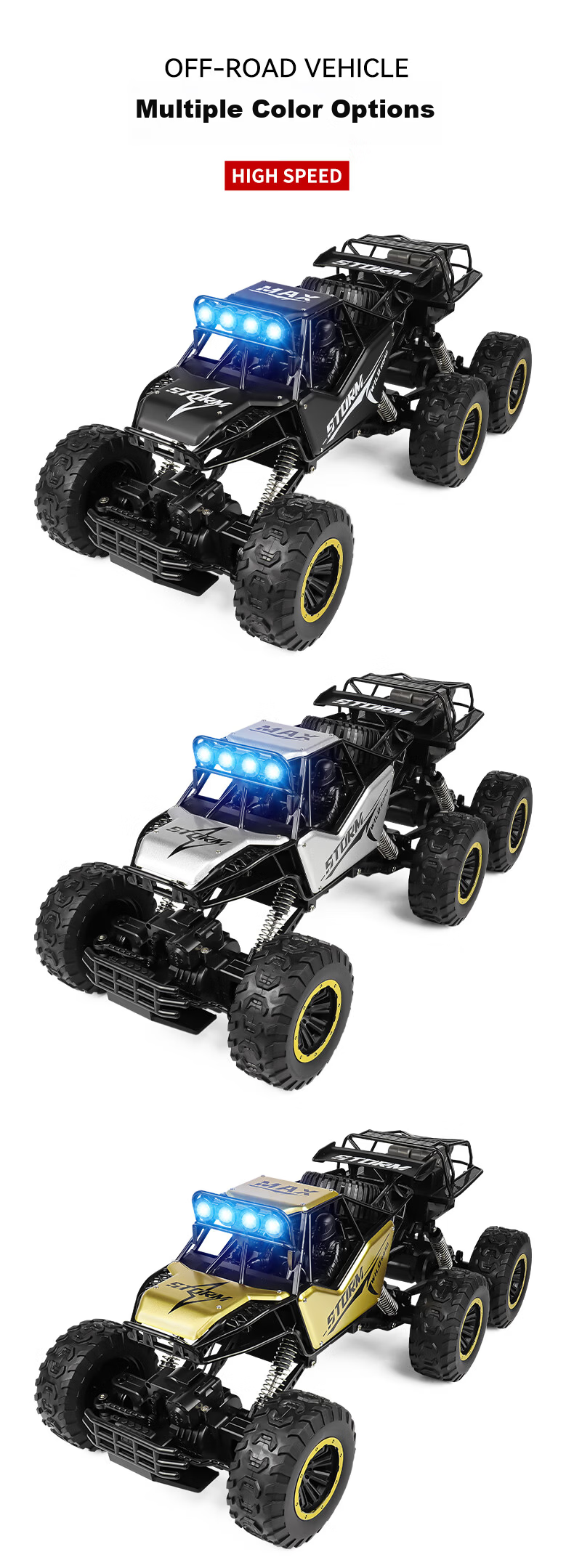 Kailesi 50cm Silver 6-Wheel 6WD Off-Road Alloy RC Remote Control Toy Car Dual-Speed Boys Birthday Gift 12
