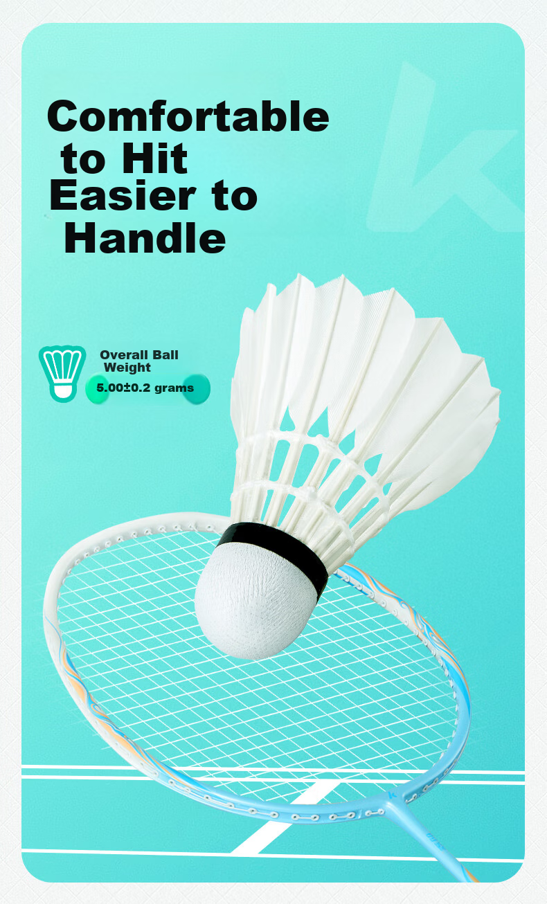KAWASAKI Badminton Training Grade No.6 Full Round Goose Feather Durable Training and Competition Shuttlecocks 10-Pack 7