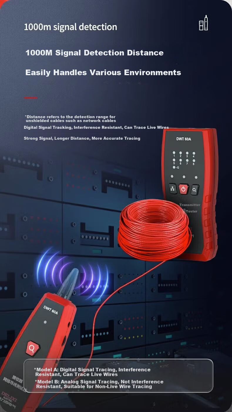 DELIXI ELECTRIC Network Cable Tester Multifunctional Network Telephone Line Tracker Live Wire Locator 10