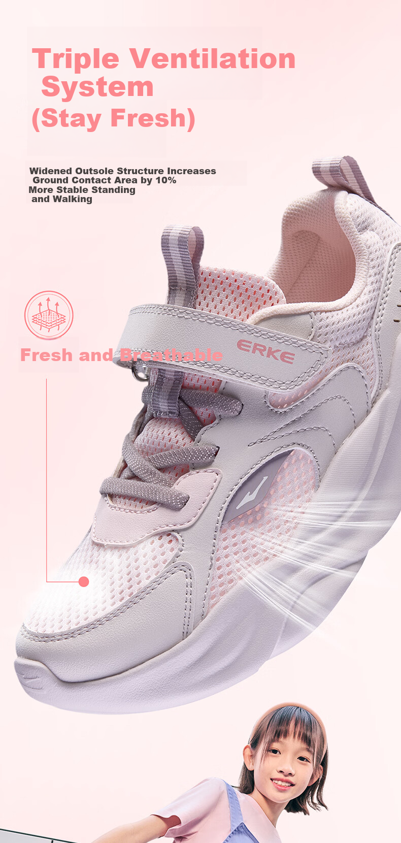 ERKE Kids Boys Girls Durable Casual Shoes Children's Breathable Mesh Sports Shoes Tranquil Purple/Galaxy Purple Size 29 9