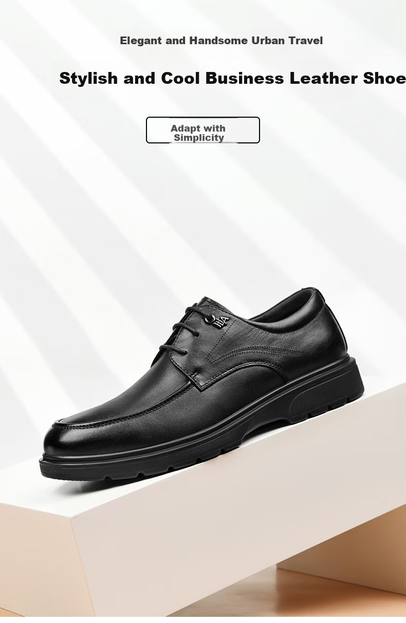 HLA Men's First Layer Cowhide Leather Shoes Summer Breathable Business Casual Leather Shoes T074 Black Size 41 1