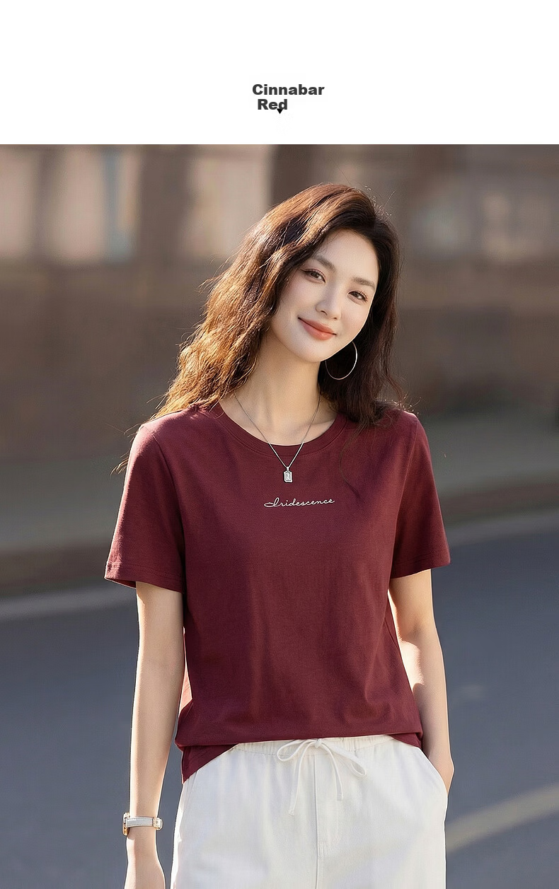 Demana Breathable Pure Cotton Summer Simple Basic Letter Embroidery Crew Neck Short Sleeve Comfortable Casual Women's T-Shirt 11