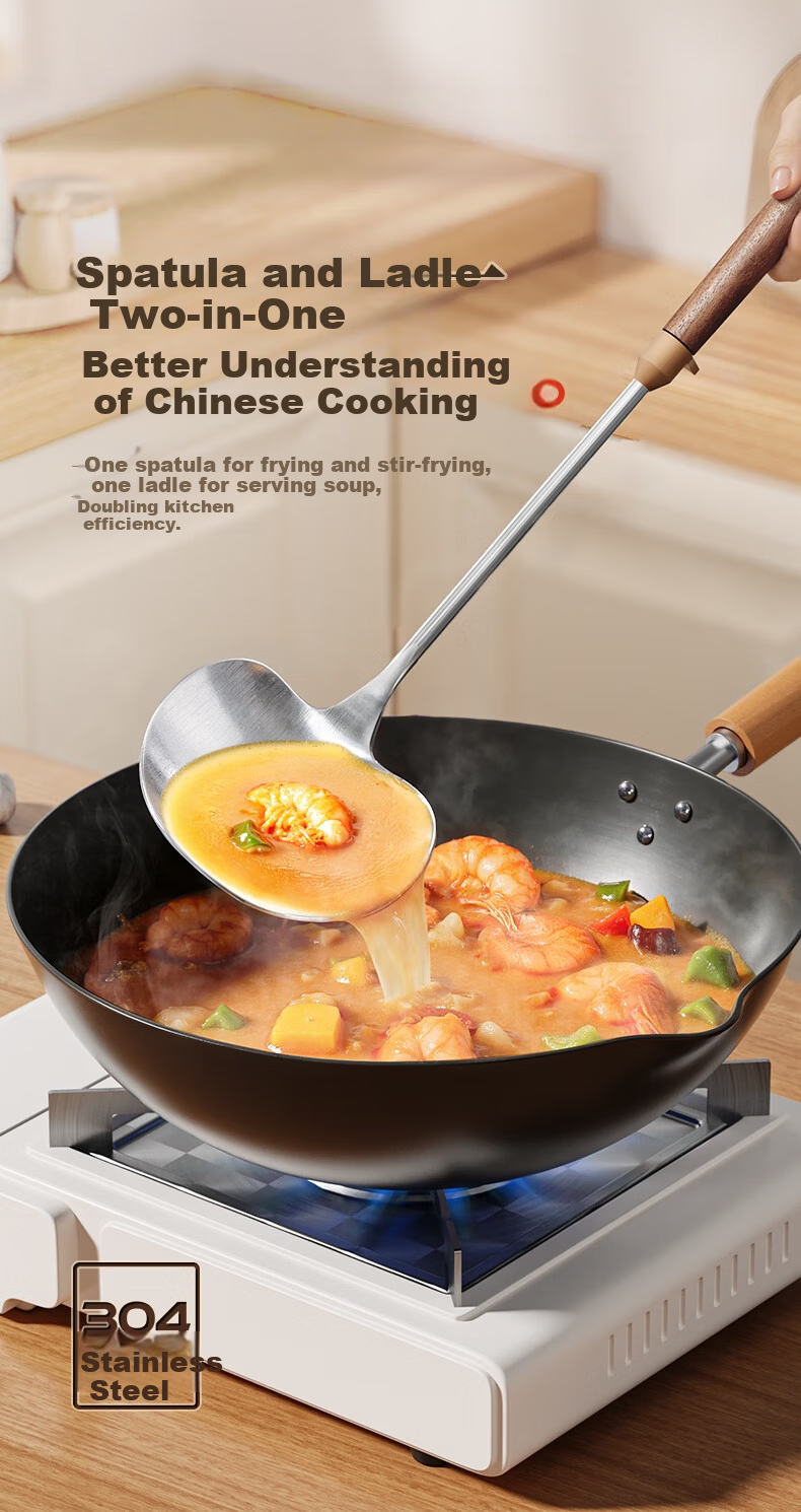ASD Stainless Steel Mushroom Shaped Spatula Cooking Spoon Large Chinese Iron Wok Turner Food Grade Household Frying Spatula 1