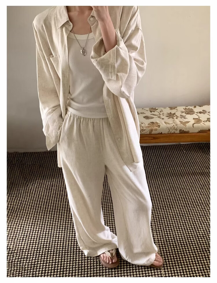 ICH MODE "Bangkok Holiday" Linen Shirt Women Lazy Style Physical Sun Protection Long Sleeve Shirt Linen Color L 29