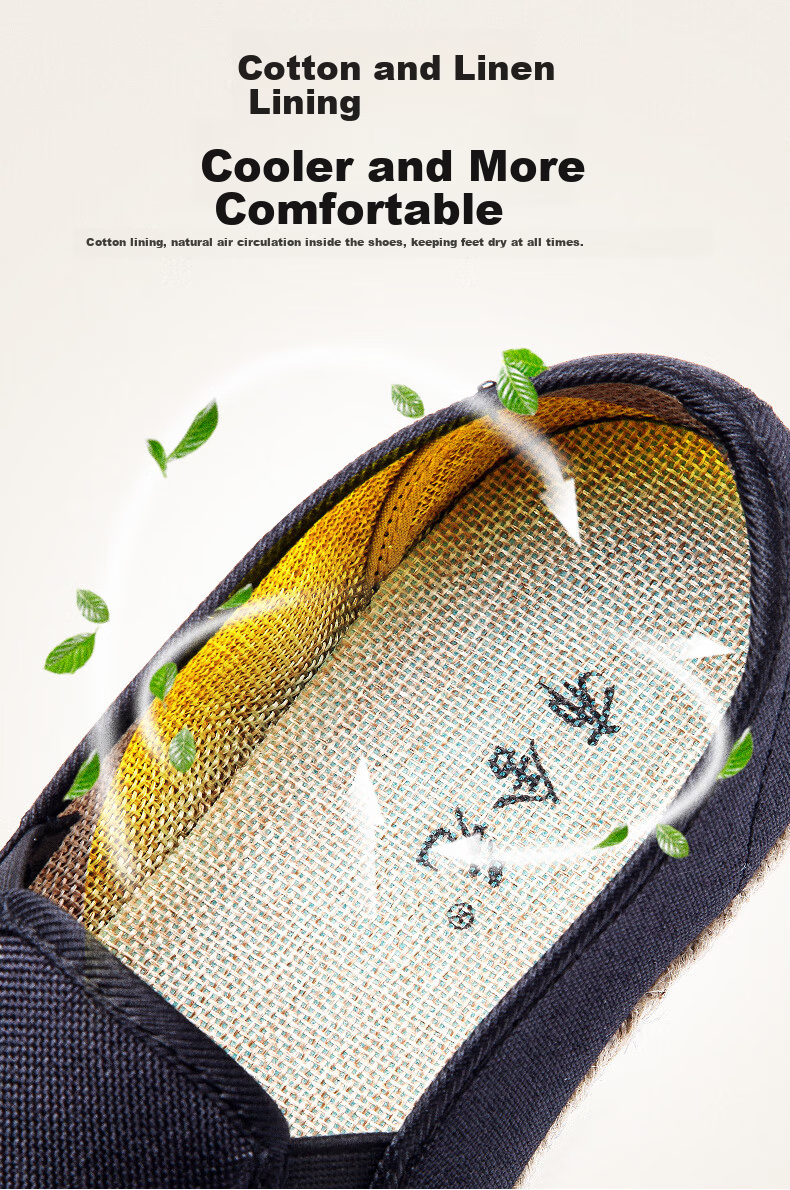 BUS HEYUAN Fisherman Shoes Canvas Shoes Men's Casual Linen Slip-On Old Beijing Cloth Shoes 93X-1027 Black 43 5