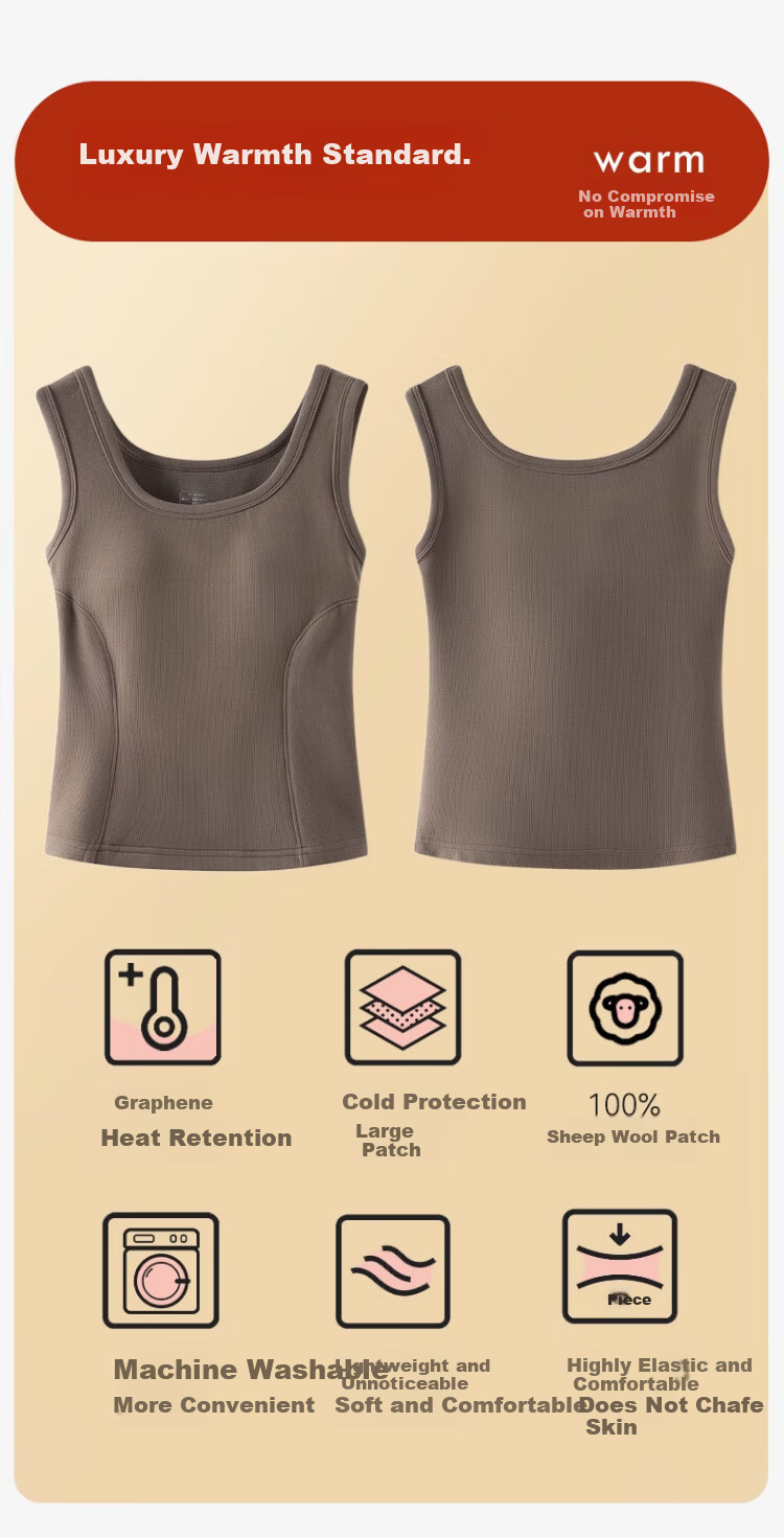 Langsha Graphene Thermal Vest for Women with Built-in Chest Pad, Autumn and Winter Fleece-Lined Thickened Wool Heating Base Layer Underwear 4