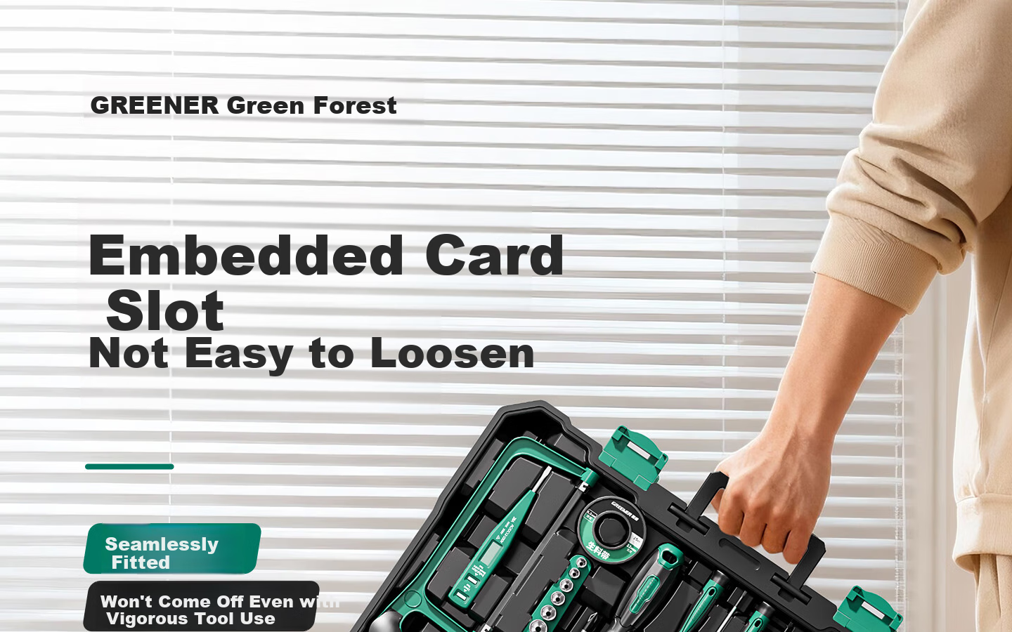 GREENER Household Toolbox Set Electrician Carpenter Telecom Repair Hardware Hand Tool Set 123 Pieces 10