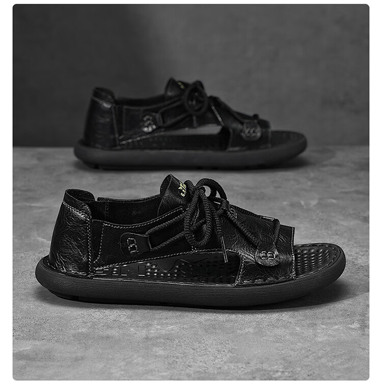 G.N.Shi Jia Leather Sandals for Men, Summer New Style Breathable Hollow Beach Shoes, Soft-Soled Outdoor Casual Slippers, Versatile Commuter Men's Shoes 9