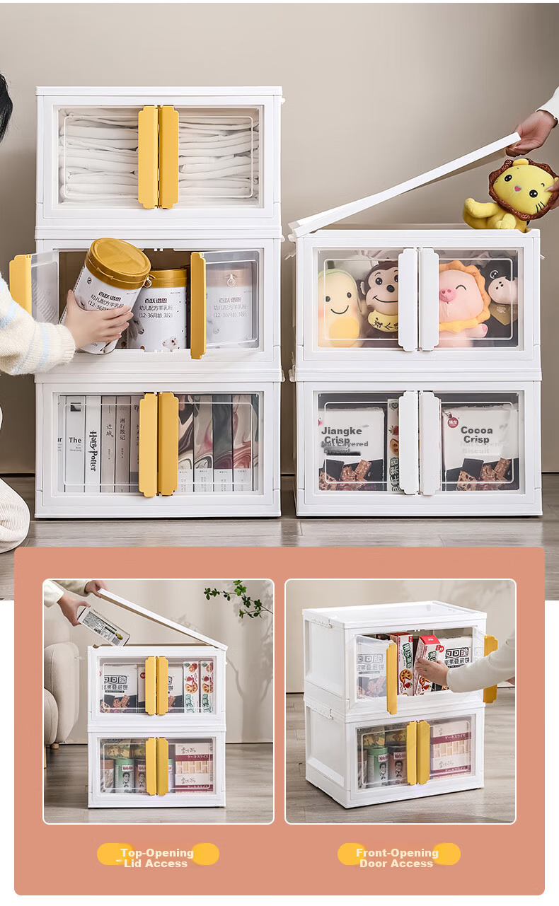 JEKO&JEKO Double Door Storage Cabinet Foldable Book Organizer Children's Wardrobe Storage Box White 1 Piece 3