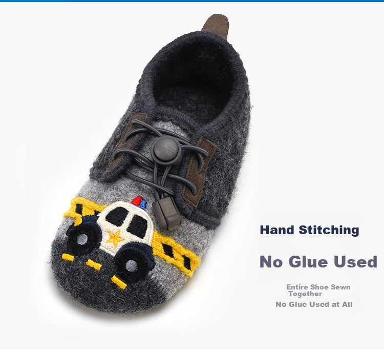Xiaorong Lace-up Police Car Shoes for Boys Ages 2-8, Children's Indoor Shoes, Wool Warmth, Soft Sole, Non-slip, Easy to Wear, Spring Autumn Winter 10