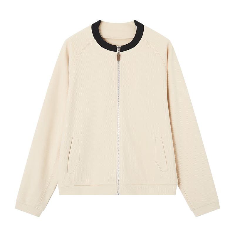 Demana Vintage Style Spring Cloud Oxygen Cotton Colorblock Stand Collar Leather Strap Zipper Loose Fit Petite Women's Jacket