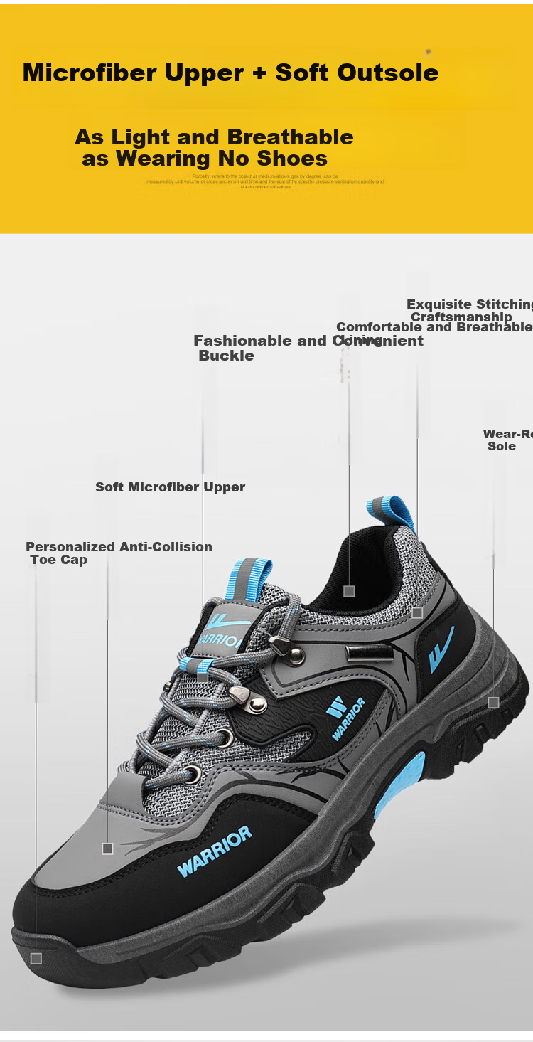 Warrior Men's Summer Breathable Work Office Sports Casual Non-slip Wear-resistant Safety Dad Shoes Black/Grey/Blue 43 4
