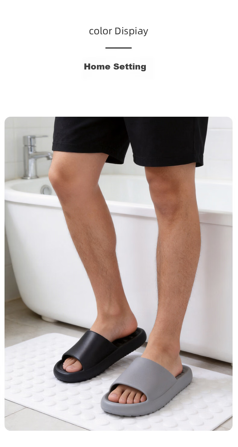 ABFE Bathroom Leak-Proof Slippers Men's Indoor Home Shower Non-Slip Quick-Dry Odor-Resistant Cool Slippers Women Black Size 42-43 7