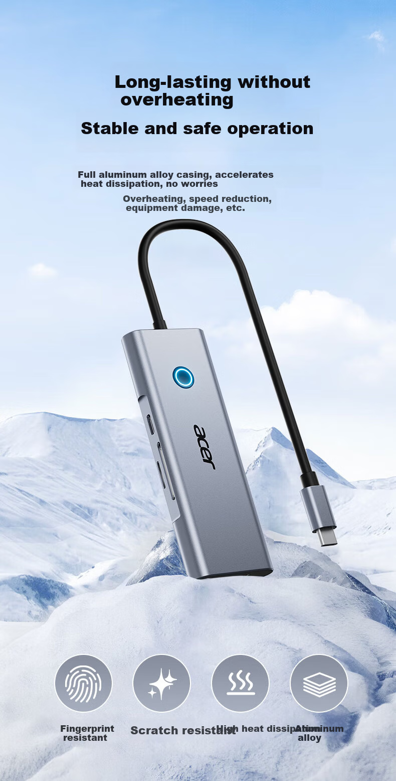 Acer Type-C Expansion Dock, USB3.0 Hub, HDMI Adapter, Compatible with MacBook, Computer And Phone Converter, 4K60Hz Screen Mirroring, PD Charger, Five-I 8