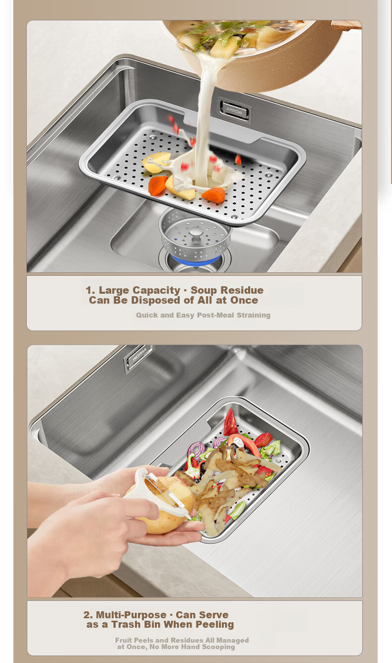 Arrow Pure Kitchen Sink Large Single Bowl 304 Stainless Steel Vegetable Washing Basin Integrated Sink 2