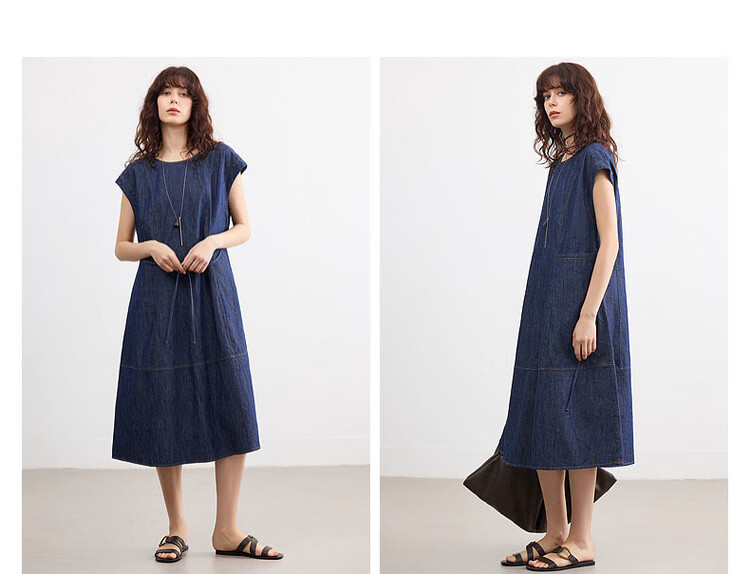 Demana Oxygen Pure Cotton Summer Vintage Washed Sleeveless Tailored Slim Fit Denim Mid-Length Dress for Women 10
