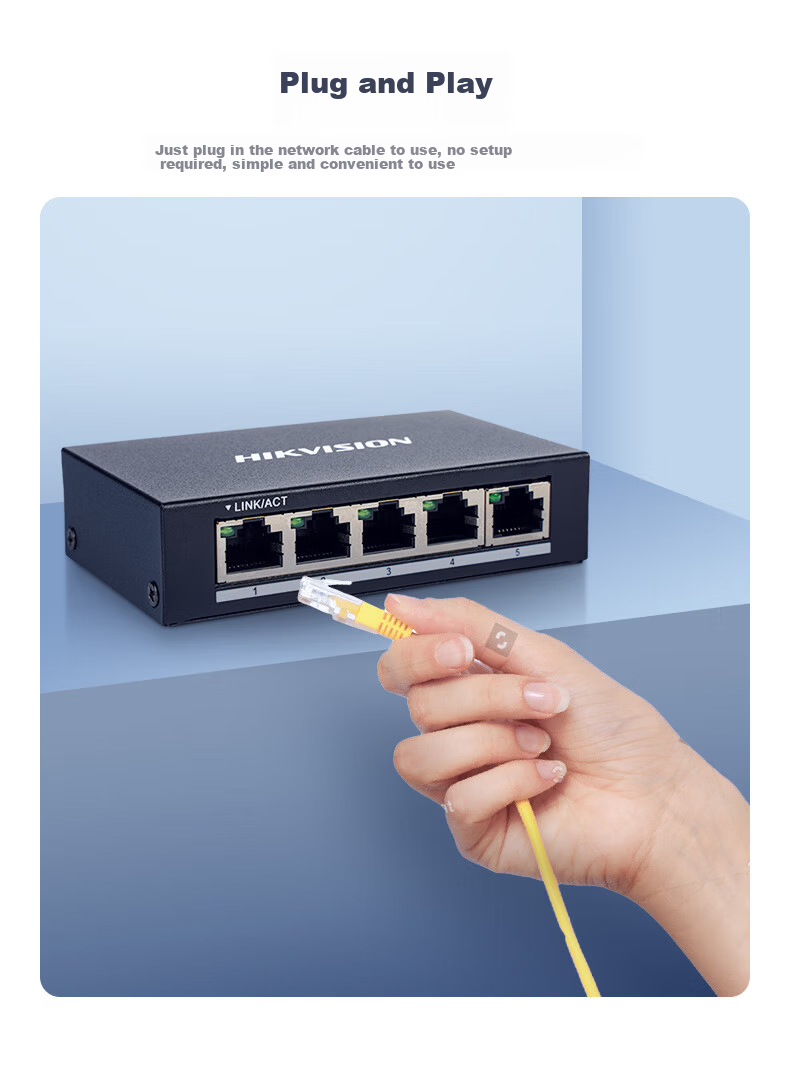 HIKVISION Switch, 8-Port Gigabit Unmanaged Surveillance Network Splitter, Cable Extender, Metal Shell for Heat Dissipation, DSW-08 2