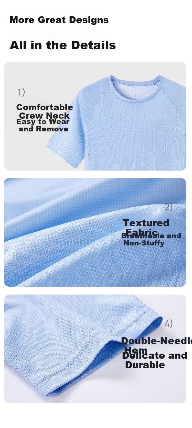 JD Jingzao Spring Summer Men's Running Series Sports Short Sleeve Sweat-Quick Dry Breathable T-Shirt Premium Gift - Misty Blue 10
