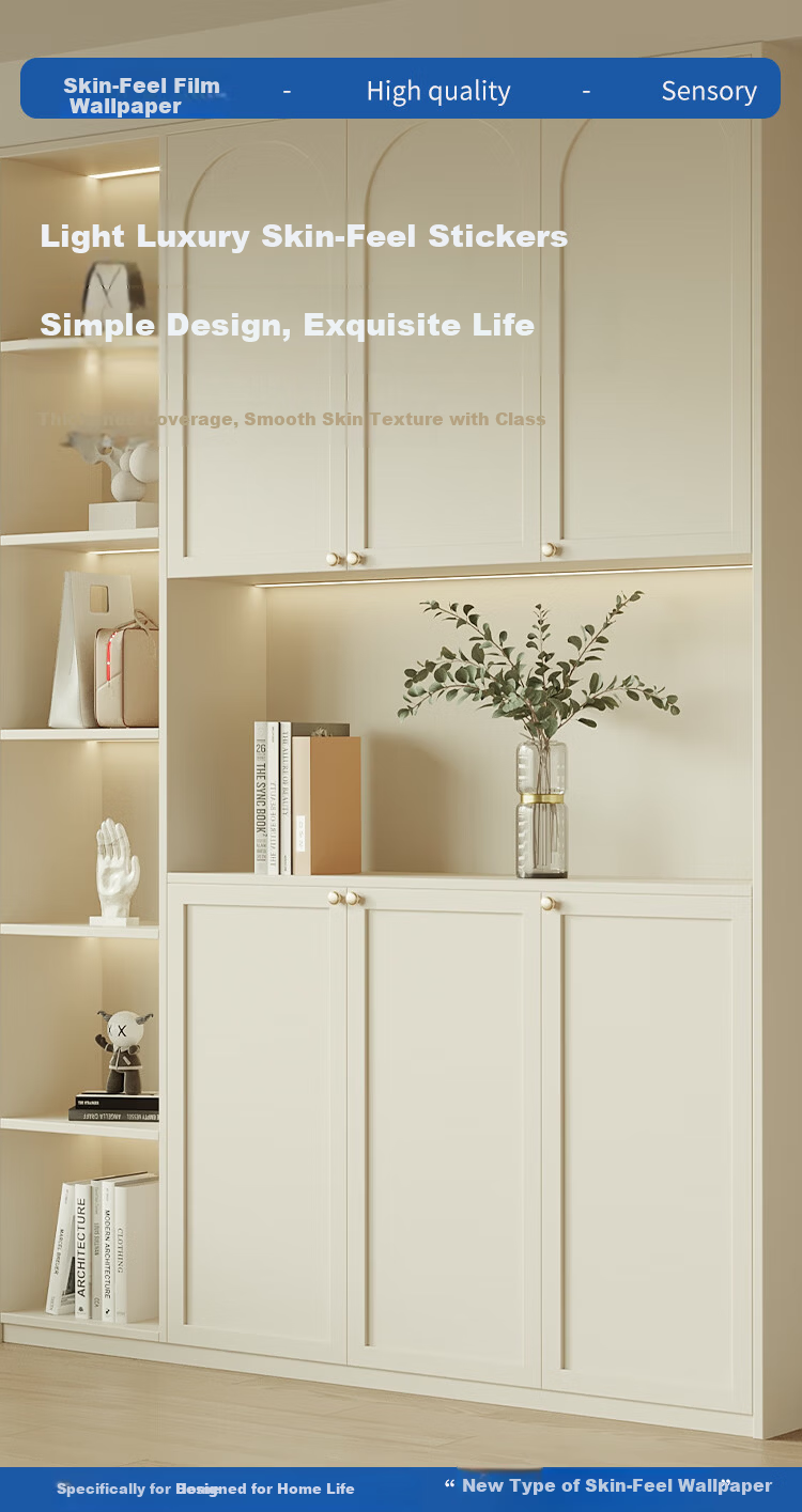 Qinghua Self-Adhesive Wallpaper Desktop Sticker Wall Sticker Wardrobe Furniture Film Color Change Renovation Sticker Light Beige 60*300cm 1