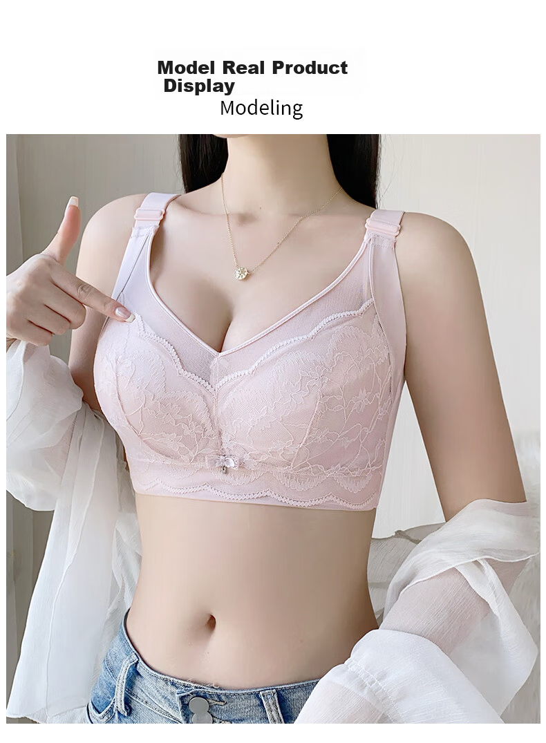 PBENO Women's Thin Bra 2025 New Summer Large Bust Minimizing Anti-Sagging Pink Beige 36/80BCD 14