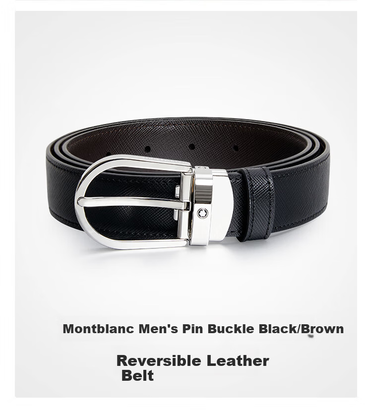MONTBLANC Men's Black/Brown Reversible Leather Belt with Pin Buckle 120x3cm 113834 Gift 2