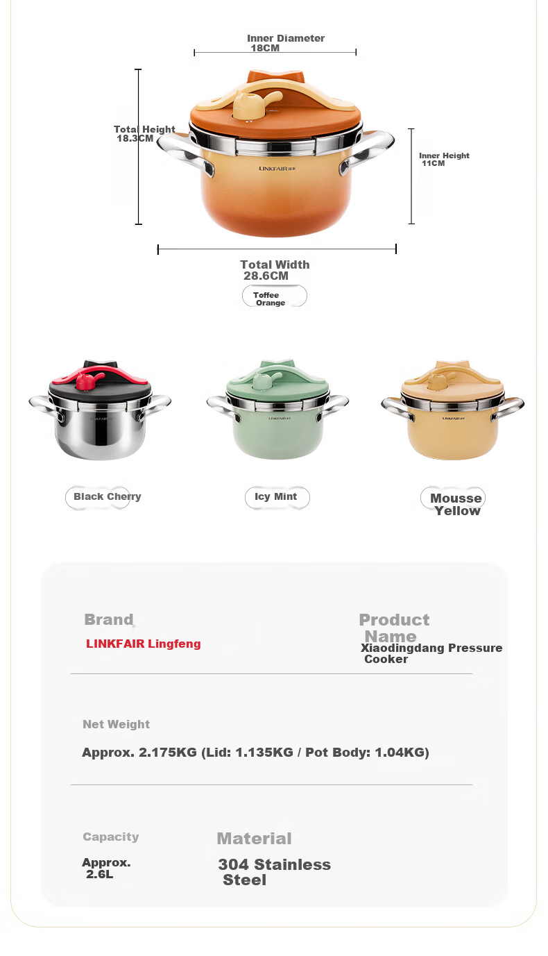 LINKFAIR Dingdang Mini Pressure Cooker Small Household Explosion-Proof One-Touch Open Close 1-2 Person Mini Pressure Cooker Compatible with Gas and Induction Cookers 20