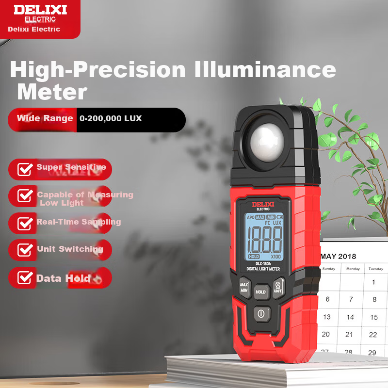 DELIXI ELECTRIC Digital Lux Meter Illuminance Meter Light Intensity Tester Brightness Detector Photometer Light Measurement Instrument