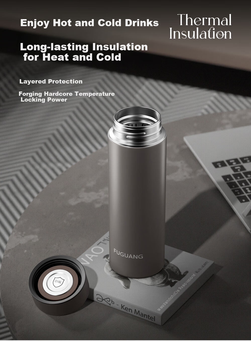 Fuguang 316L Stainless Steel Insulated Water Bottle Business Office Tea Cup Unisex Thermal Flask Straight Body Cup 7