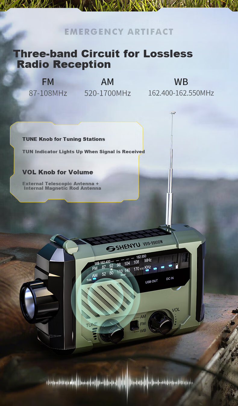 SHENYU Hand-Crank Dynamo Flashlight Radio Solar Multifunctional Emergency Charging Disaster Earthquake Lighting Equipment 6