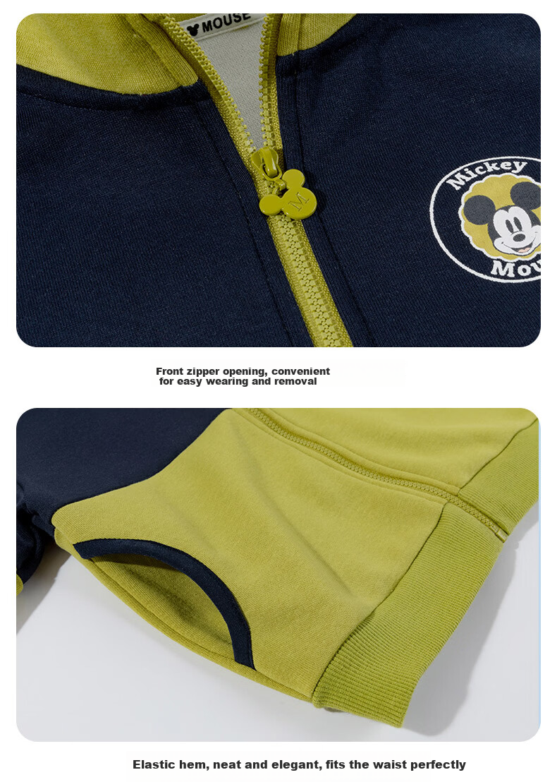 Disney Kids Spring and Autumn New Boys Cartoon Fashion Casual Comfortable Warm Jacket Set Retro Green 100 13