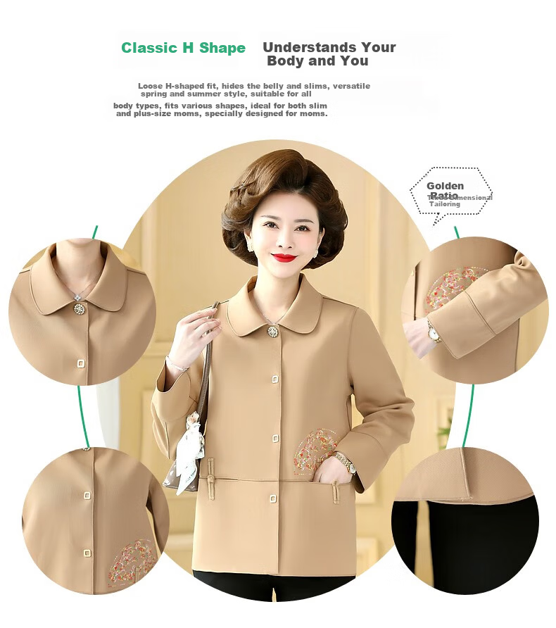 QIUFULUO 2026 Mom's Spring New Fashion Jacket Chinese Style Middle-aged and Elderly Women's Spring and Autumn Coat for 50s and 60s Stylish Clothing 3