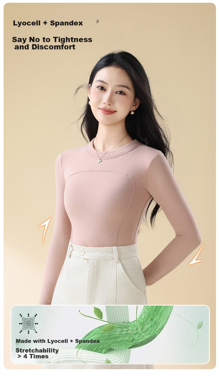 Ordifen Women's Thermal Wool Silk Blend Slim Fit Soft Stretch Base Layer Top Pink XL Autumn Winter 5