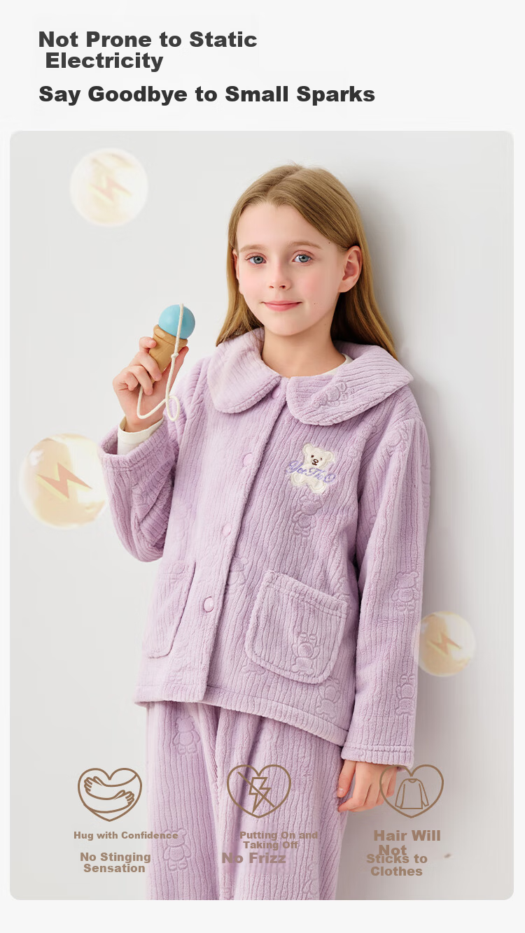 YEEHOO Children's Autumn Winter Fleece Anti-Static Homewear Outerwear Boys Girls Thickened Pajama Set 7
