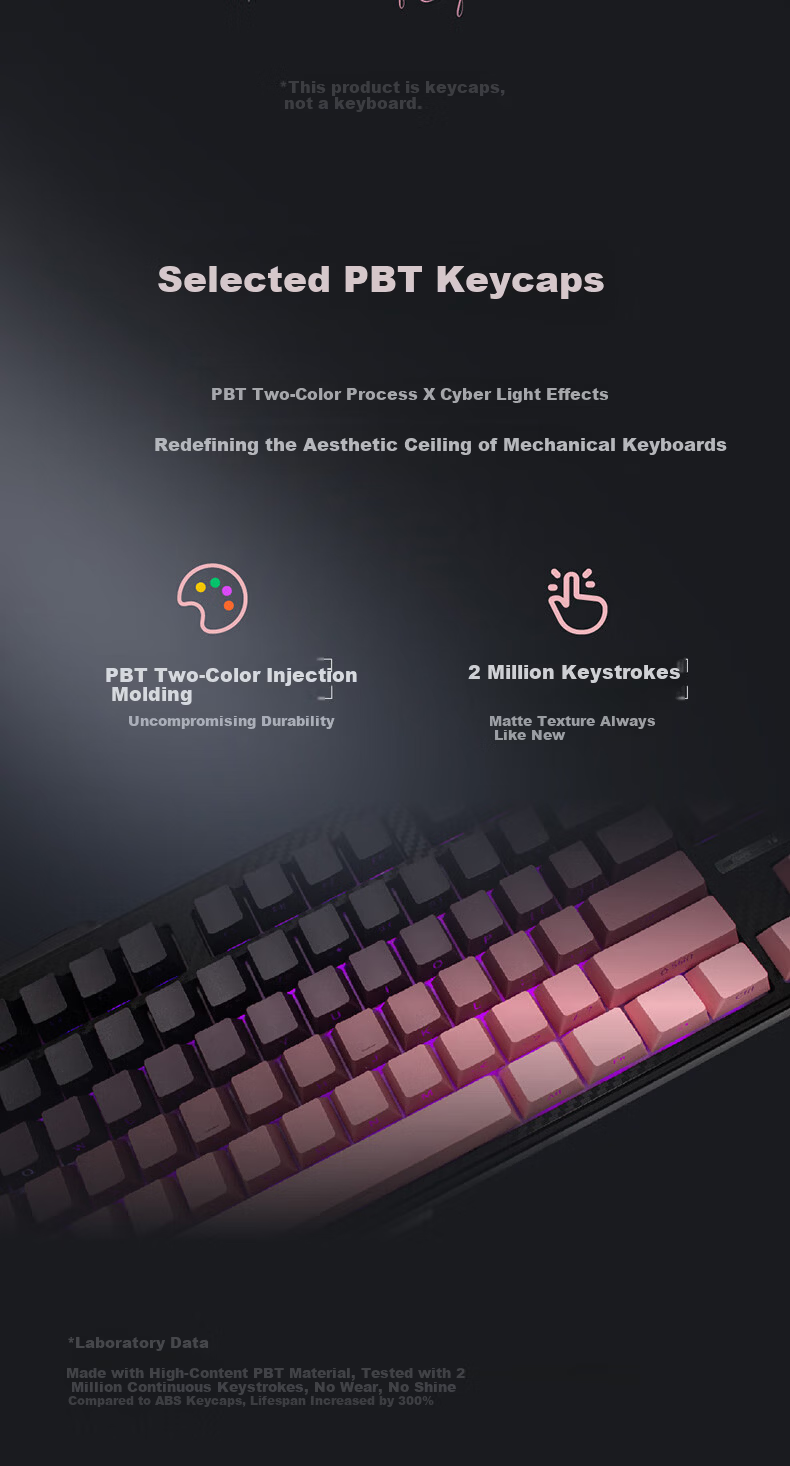 AKNK Cross Axis Side Engraved Front Engraved Translucent Mechanical Keyboard Keycaps Custom Gradient Keycaps for 75/87/96/104/108 Keyboards Original Height Side Engraved - Blackberry Pink 2