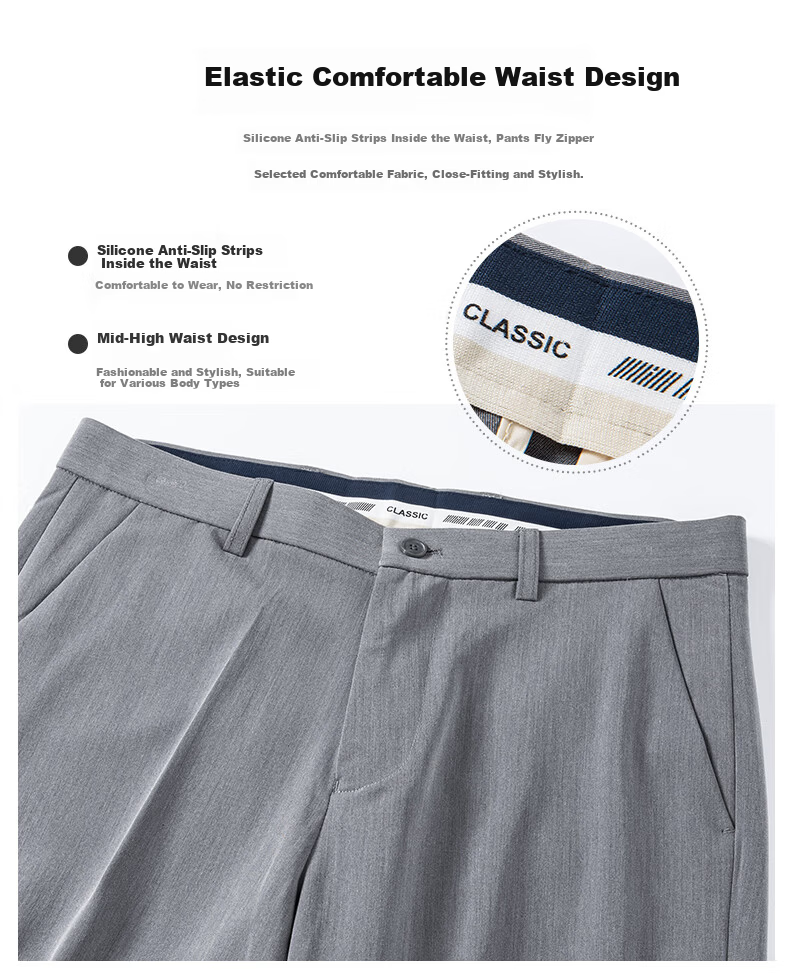 ROMON [Easy-Care] Men's Wrinkle-Resistant Non-Iron Business Suit Pants, Casual Trousers, Dad's Elastic Straight-Leg Pants 6