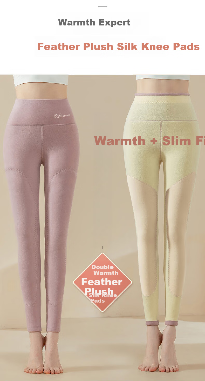 LangSha Women's Thermal Fleece Lined Winter Pants Thickened Down Silk Knee Protection Cotton Wool Plus Size Lambswool High Waist Long Johns 1