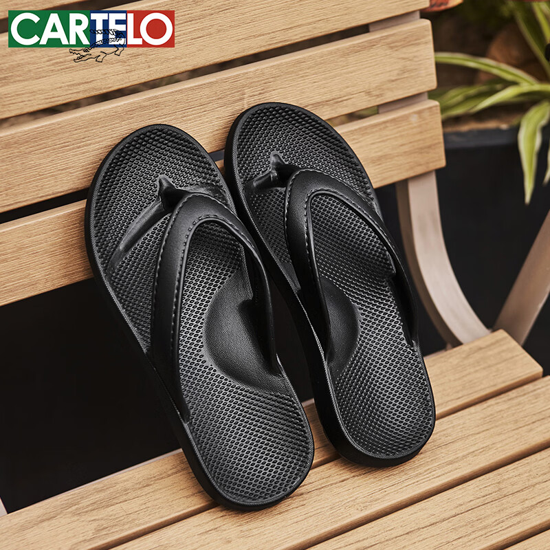 CARTELO Men's Summer Breathable Flip Flops New Toe Post Sandals Outdoor Beach Slippers JF09 Black Size 38-39