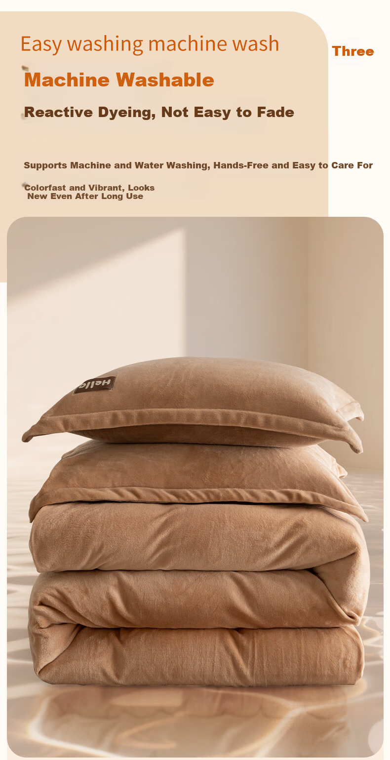 Hengyuanxiang Milk Velvet Four-Piece Bedding Set Thickened Fleece Warm Quilt Cover 220*240cm Apricot Camel 9