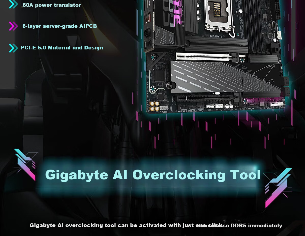 GIGABYTE B860M AORUS ELITE WIFI6E DDR5 Motherboard Compatible with CPU Ultra U7-265K 245K LGA 1851 6