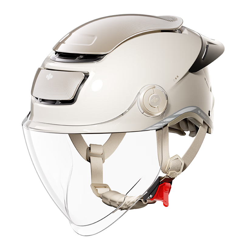 Two Little Bees 3rd Generation Zero-Feel Sunroof Helmet 3C Certified Electric Motorcycle Helmet Unisex Summer Sun Protection Half Helmet Breathable Safety Cap Large Tail Wing/Khaki Apricot