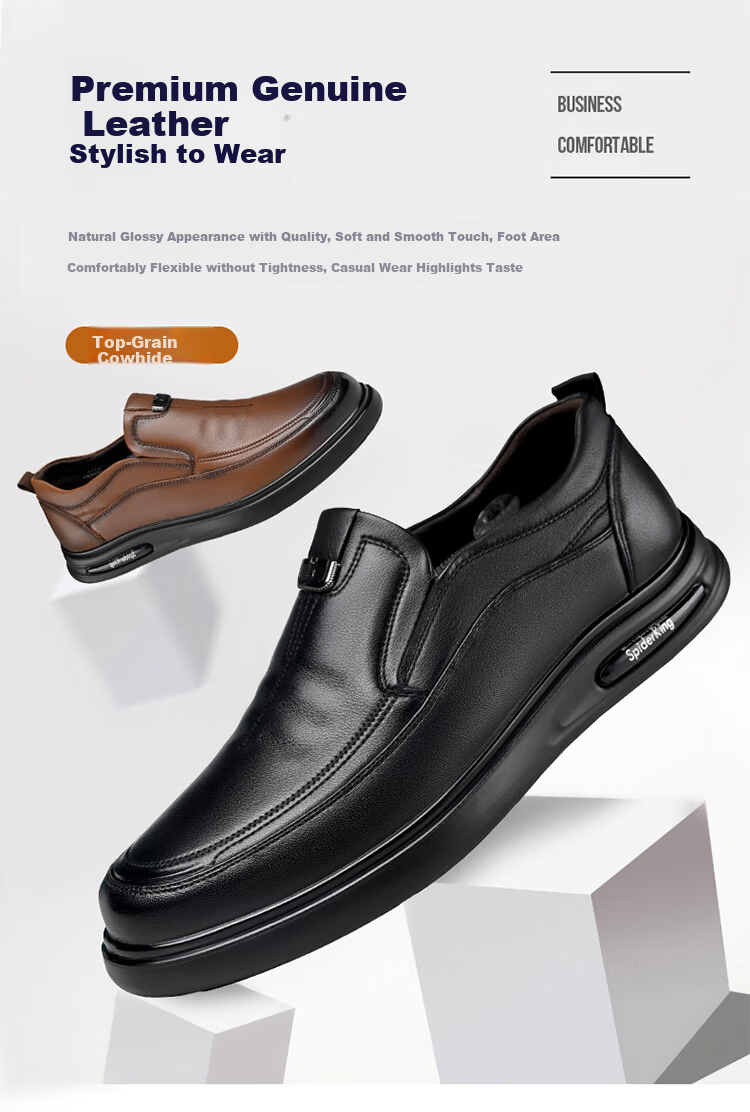 Spider King Men's Leather Slip-On Casual Shoes Spring Autumn Cowhide Black Size 42 1