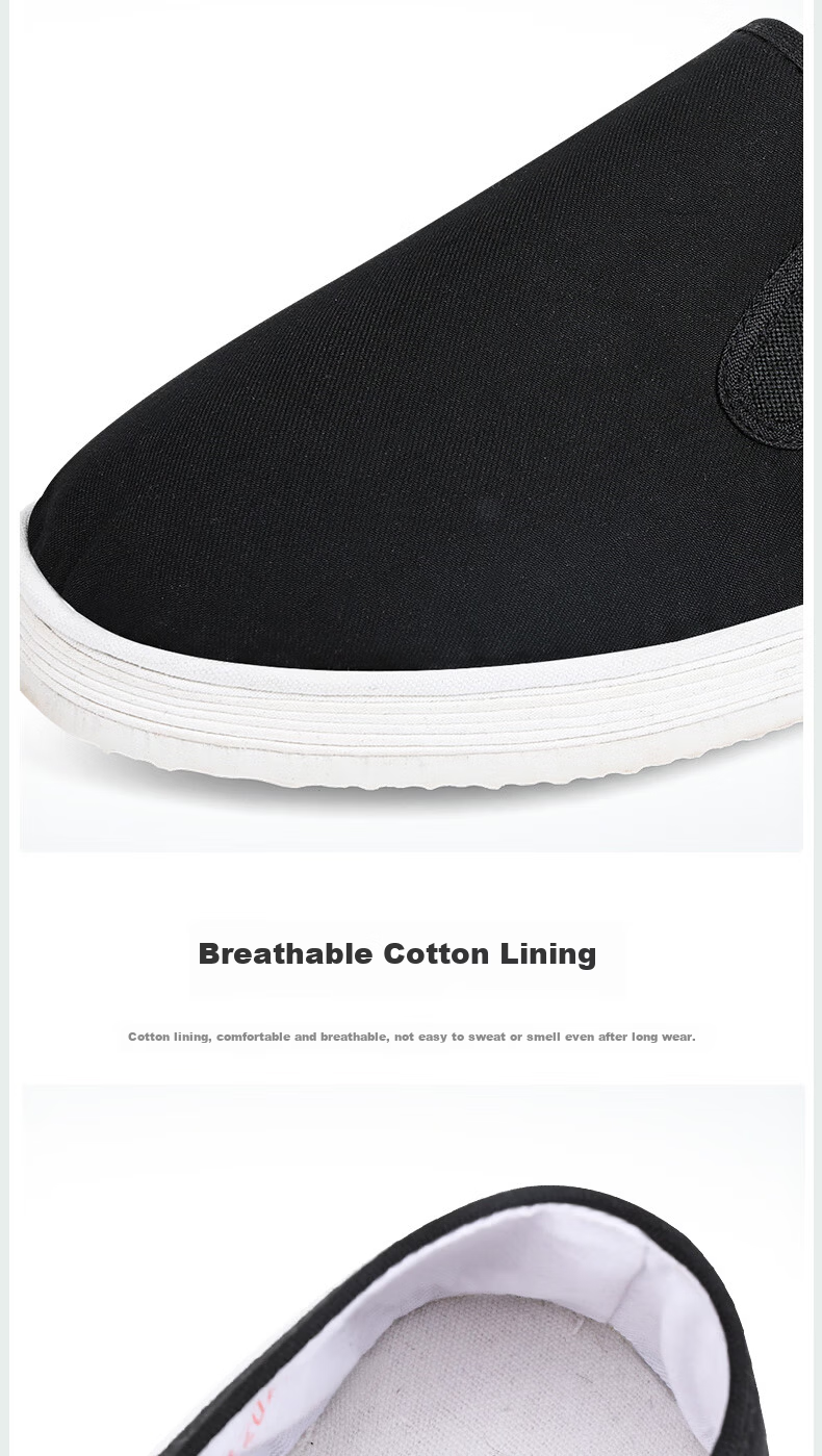 BUSHEYUAN Traditional Men's Slip-On Cloth Shoes Elderly Shoes Thousand-Layer Sole Old Beijing Cloth Shoes YW20 Black Size 38 8
