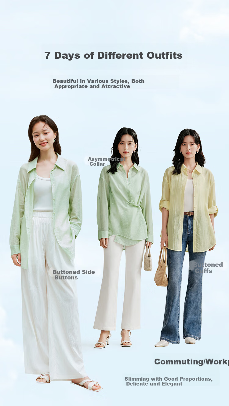 Inman Lyocell Tencel Women's Lightweight Shirt 2026 Summer New Blouse Top Light Gray Blue XL 5