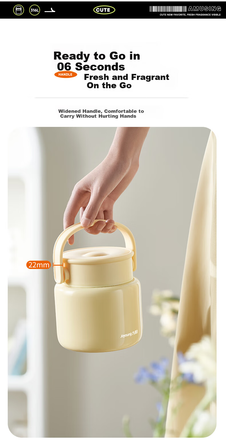 Joyoung Vacuum Insulated Thermal Cooker 800ml Portable Food Jar Thermal Lunch Box 12