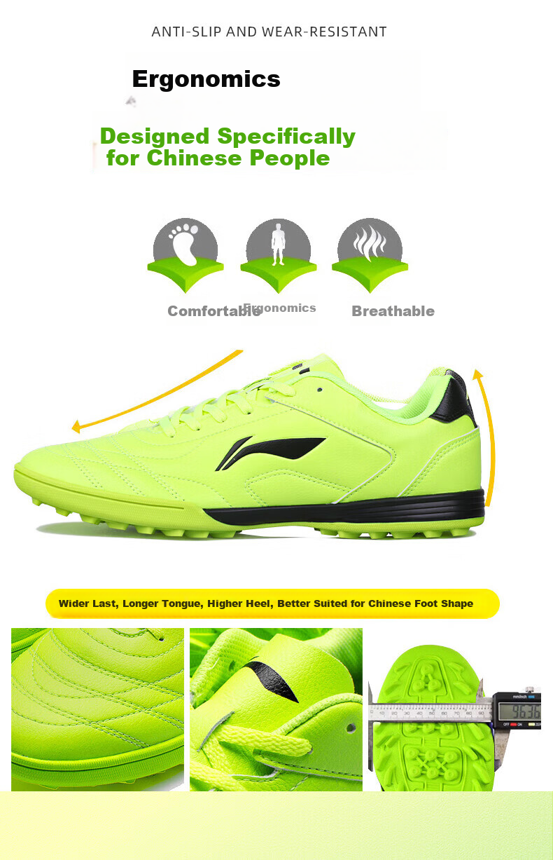 LI-NING Men's Football Shoes TF Turf Studs Adult Youth Kids Non-Slip Wear-Resistant Professional Training Cleats 9