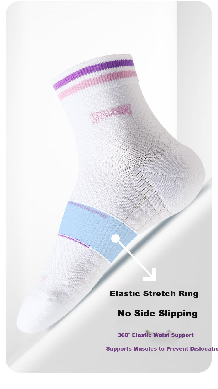 SPALDING Men's Professional Thickened Cotton Towel Bottom Badminton Socks Sweat-Absorbing Breathable Running Shock-Absorbing Sports Socks White Gray 5